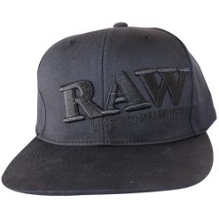 FLAT BILL SNAP BACK POKER HAT- BLACK WITH BLACK LETTERING- RAW AUTHENTIC